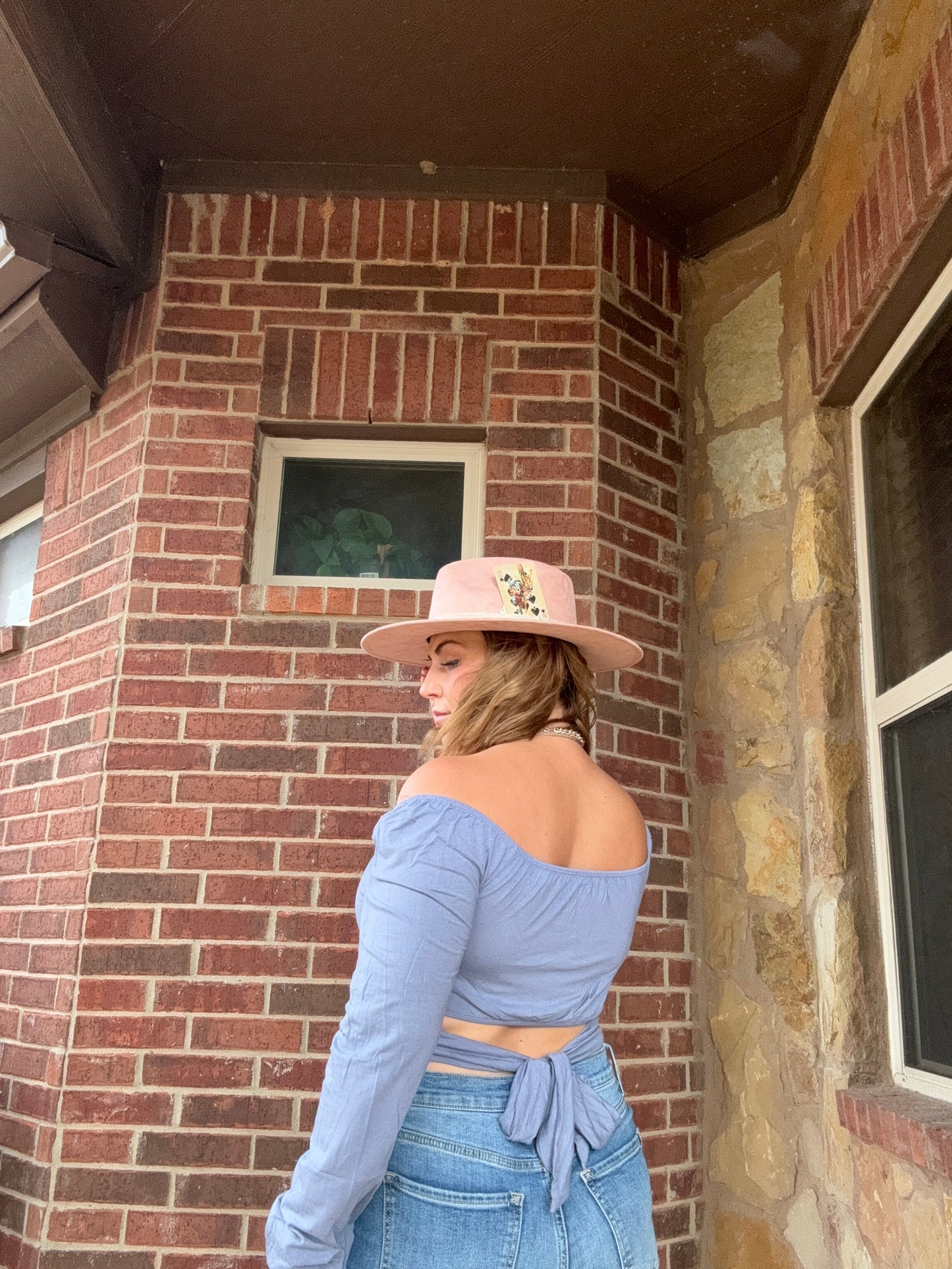 Square Neck Back Tie Puff Long Sleeve Crop Top