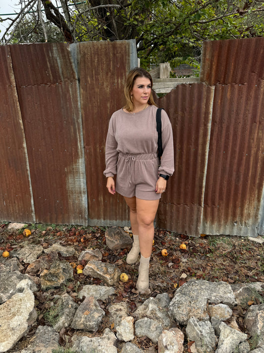 Long sleeve romper front tie